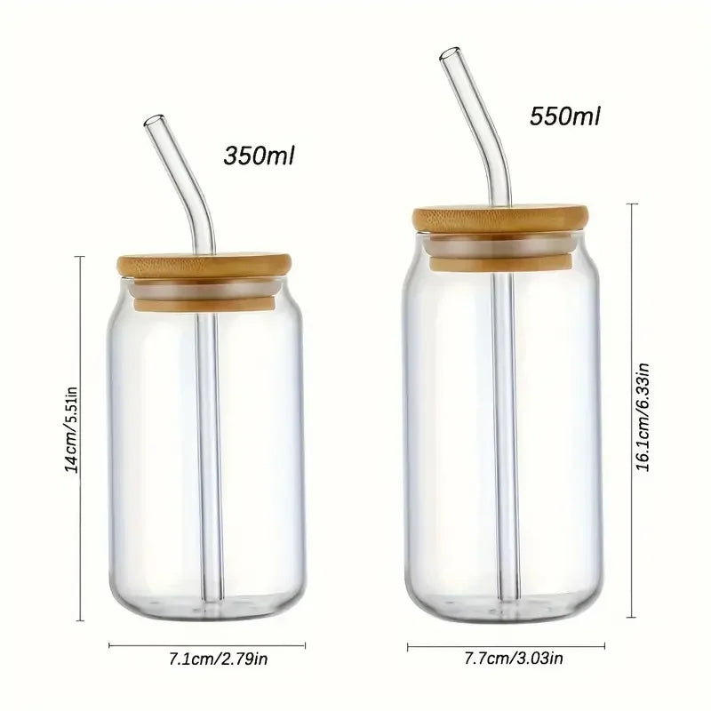 Vaso de Vidrio con Tapa de Bambú y Pajita – 350ml/550ml