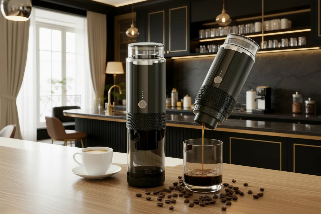 “Cafetera Portátil JFBONIN CM-1999 – Compacta, Segura y Fácil de Usar para Café en Cualquier Lugar