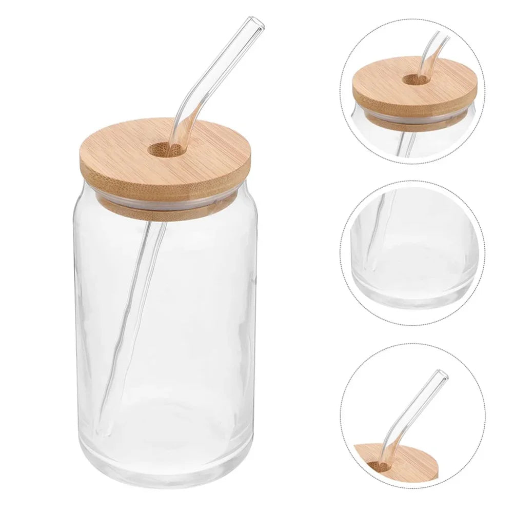 Vaso de Vidrio con Tapa de Bambú y Pajita – 350ml/550ml