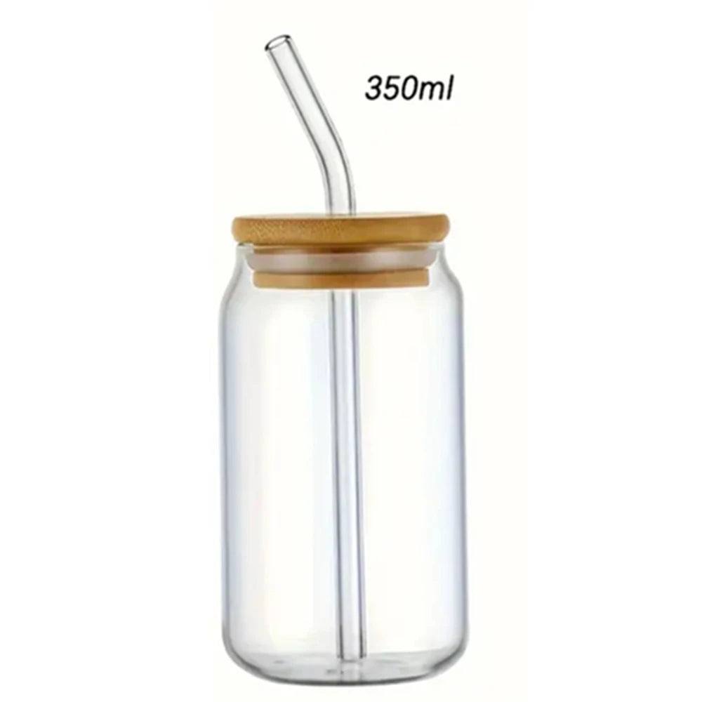Vaso de Vidrio con Tapa de Bambú y Pajita – 350ml/550ml