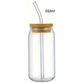 Vaso de Vidrio con Tapa de Bambú y Pajita – 350ml/550ml