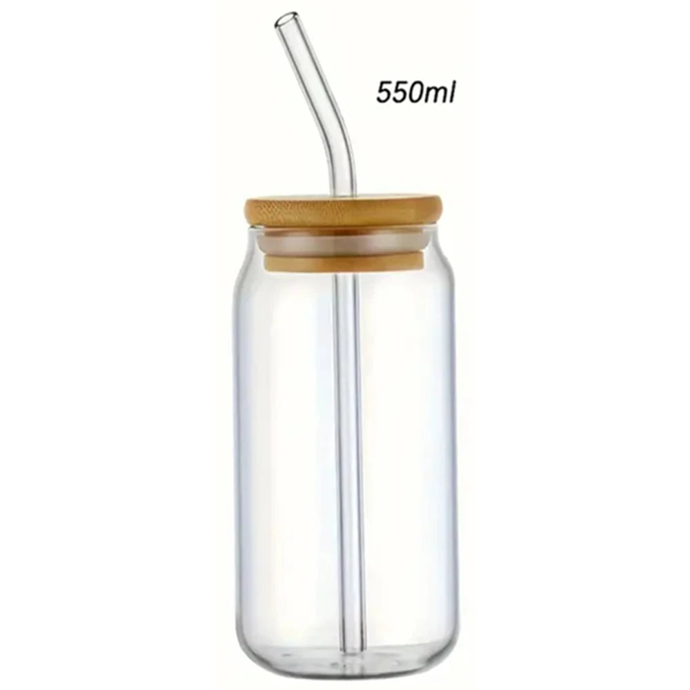 Vaso de Vidrio con Tapa de Bambú y Pajita – 350ml/550ml